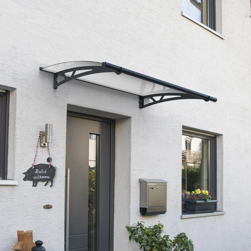 Auvent de porte Altair 150,5 x 91,5 cm – acrylique 4 mm, aluminium, anti UV, gris anthracite