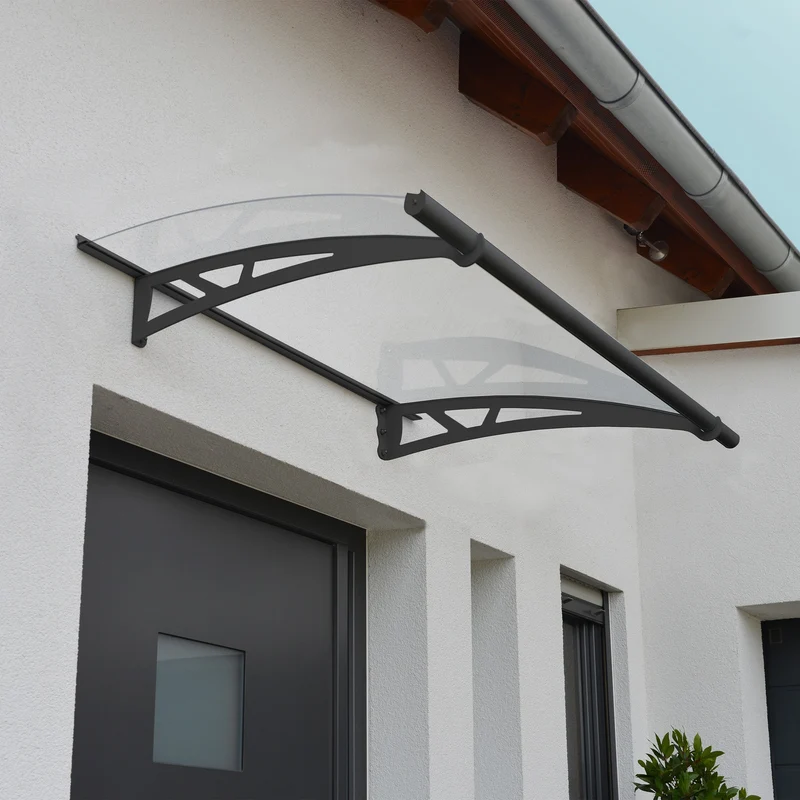 Auvent de porte Altair 150,5 x 91,5 cm – acrylique 4 mm, aluminium, anti UV, gris anthracite