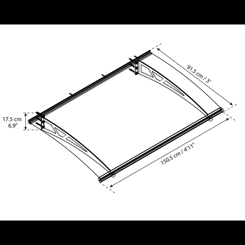 Auvent de porte Altair 150,5 x 91,5 cm – acrylique 4 mm, aluminium, anti UV, gris anthracite