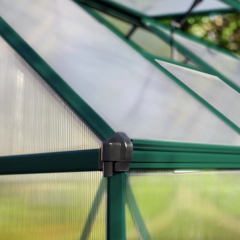 Serre de jardin Mythos verte 5,7 m² – polycarbonate double paroi 4 mm, aluminium, base acier, ventilation, montage facile