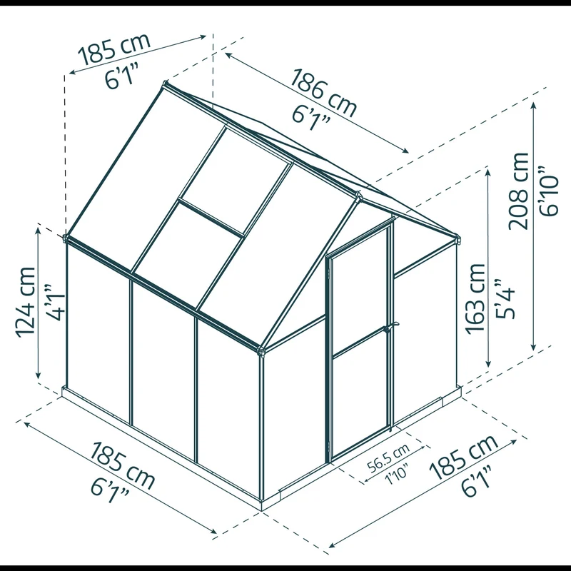 Serre de jardin Mythos 3,4 m² – argent – polycarbonate double paroi, aluminium, base acier, ventilation, montage facile