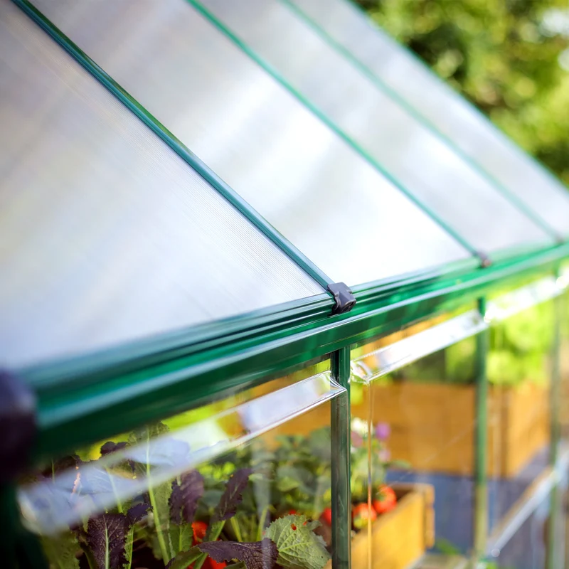 Serre de jardin Hybrid 5,6 m² – vert – polycarbonate double paroi, aluminium, base acier, ventilation, montage facile