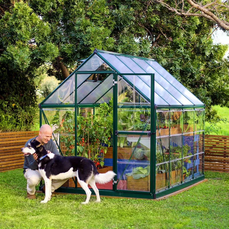 Serre de jardin Hybrid 4,6 m² – vert - polycarbonate double paroi, aluminium, base acier, ventilation, montage facile