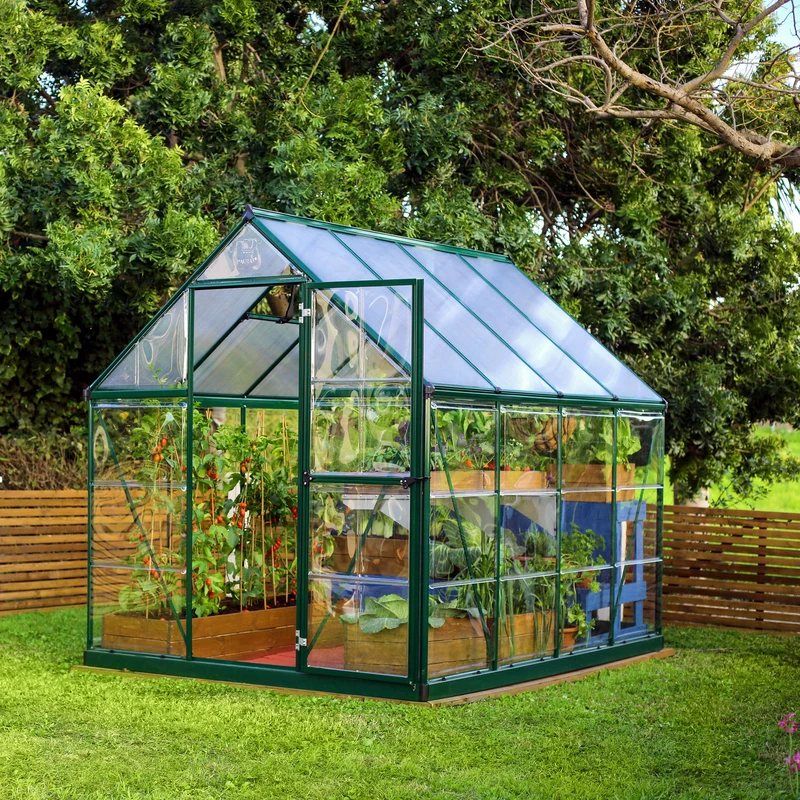 Serre de jardin Hybrid 4,6 m² – vert - polycarbonate double paroi, aluminium, base acier, ventilation, montage facile