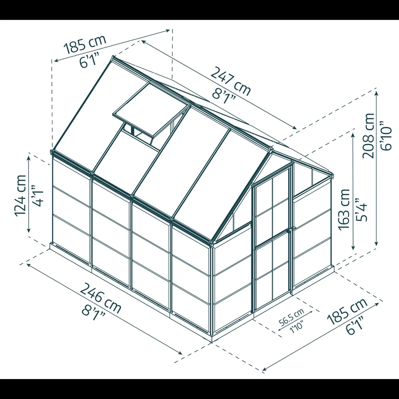 Serre de jardin Hybrid 4,6 m² – vert - polycarbonate double paroi, aluminium, base acier, ventilation, montage facile