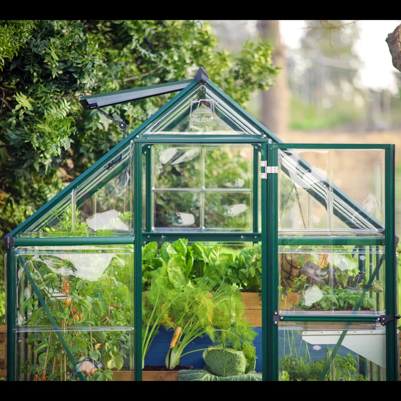 Serre de jardin Hybrid 4,6 m² – vert - polycarbonate double paroi, aluminium, base acier, ventilation, montage facile