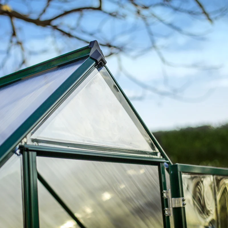 Serre de jardin Hybrid 4,6 m² – vert - polycarbonate double paroi, aluminium, base acier, ventilation, montage facile