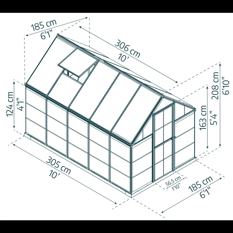 Serre de jardin Hybrid 5,7 m² – argent - polycarbonate double paroi, aluminium, base acier, ventilation, montage facile
