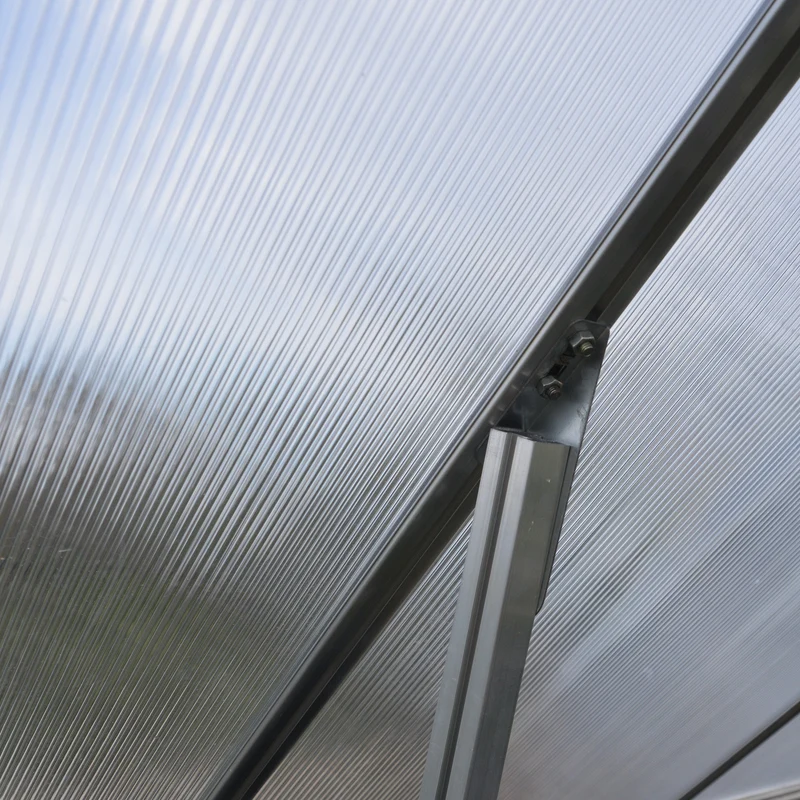 Serre de jardin Hybrid 5,7 m² – argent - polycarbonate double paroi, aluminium, base acier, ventilation, montage facile