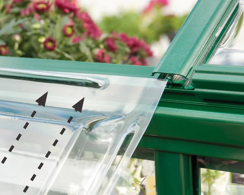 Serre de jardin Harmony 5,7 m² – vert - polycarbonate transparent, aluminium, base acier, ventilation, montage facile