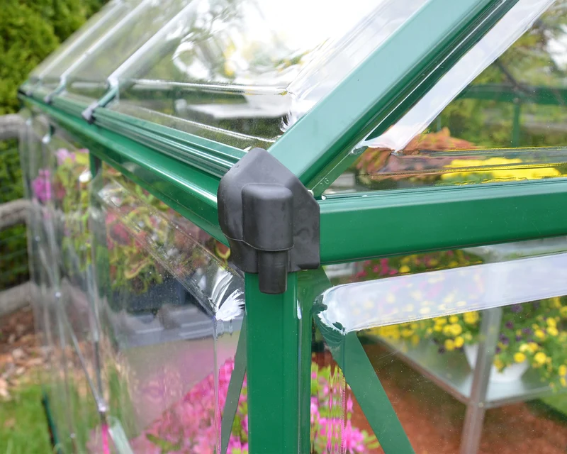 Serre de jardin Harmony 3,4 m² – vert - polycarbonate transparent, aluminium, base acier, ventilation, montage facile