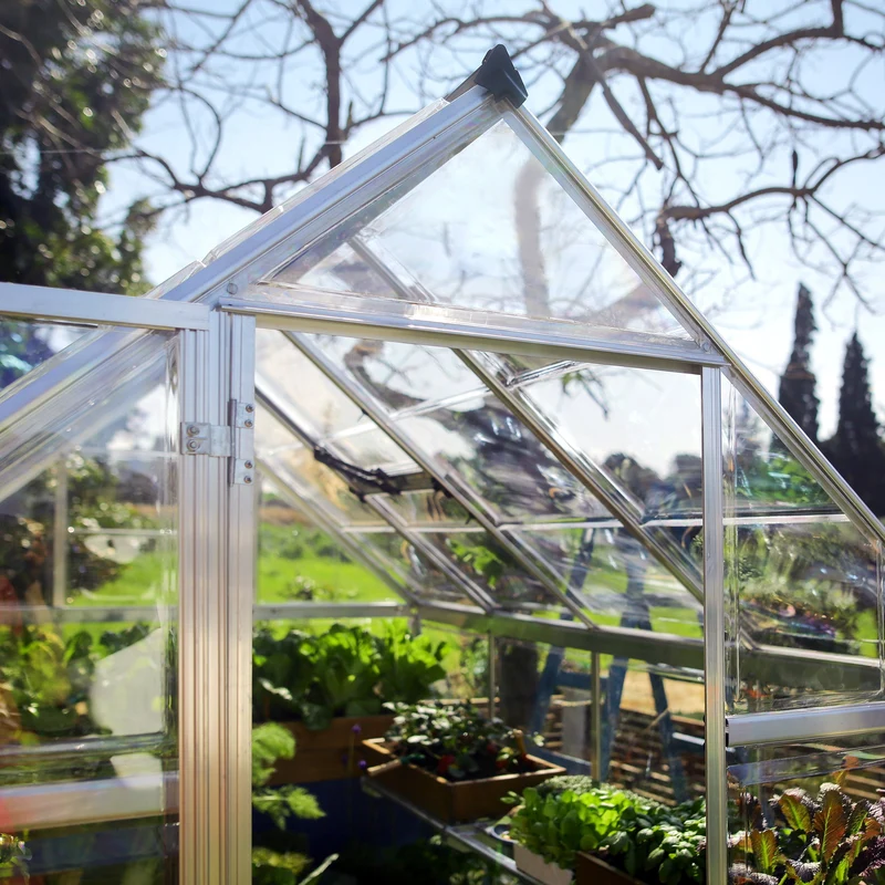 Serre de jardin Harmony 3,4 m² – argent - polycarbonate transparent, aluminium, base acier, ventilation, montage facile