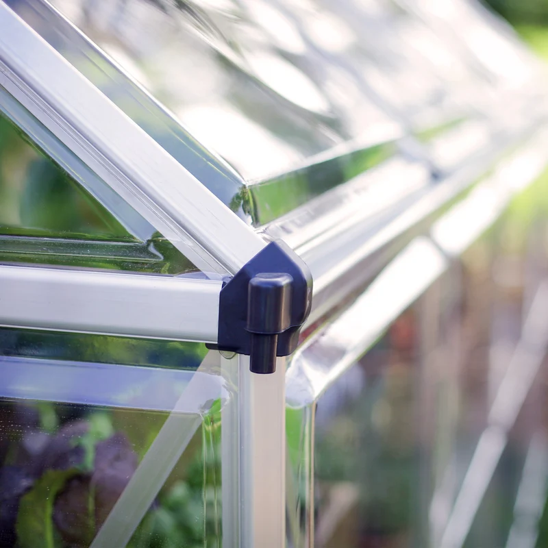 Serre de jardin Harmony 3,4 m² – argent - polycarbonate transparent, aluminium, base acier, ventilation, montage facile