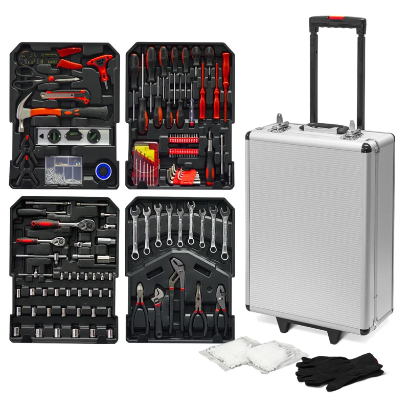 Trolley multi-outils Constructor – kit complet 4 étuis, portable avec roues et poignée télescopique, pour bricolage et entretien