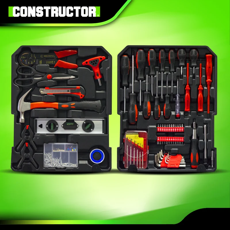 Trolley multi-outils Constructor – kit complet 4 étuis, portable avec roues et poignée télescopique, pour bricolage et entretien
