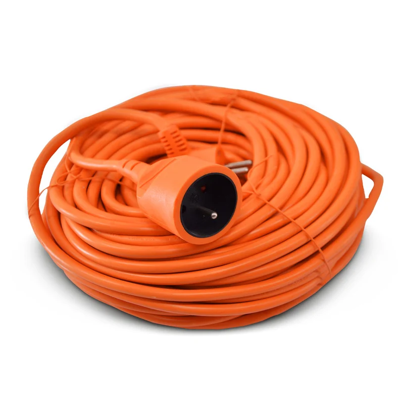 Rallonge électrique de jardin 25 m câble HO5VV-F 3G1.5 - 3680W, NF, sécurité enfant, câble orange haute visibilité