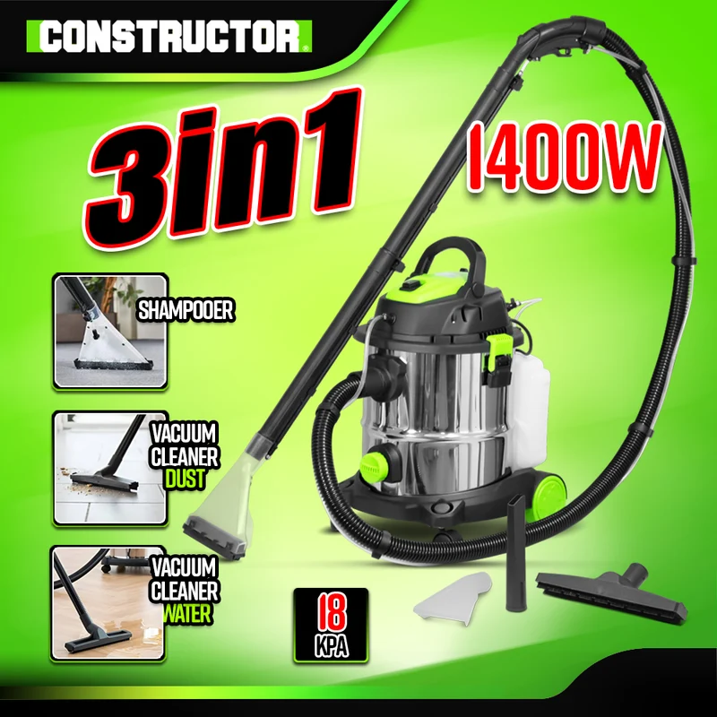 Aspirateur eau et poussière 1400W avec shampouineuse 20L inox