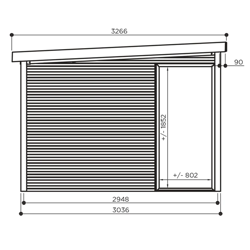 Abri de jardin Sagres Visio - avec espace ouvert - 3,04 x 3,04 + 3,95 m - sapin du Nord certifié - toiture plate - baie vitrée coulissante - bois imprégné