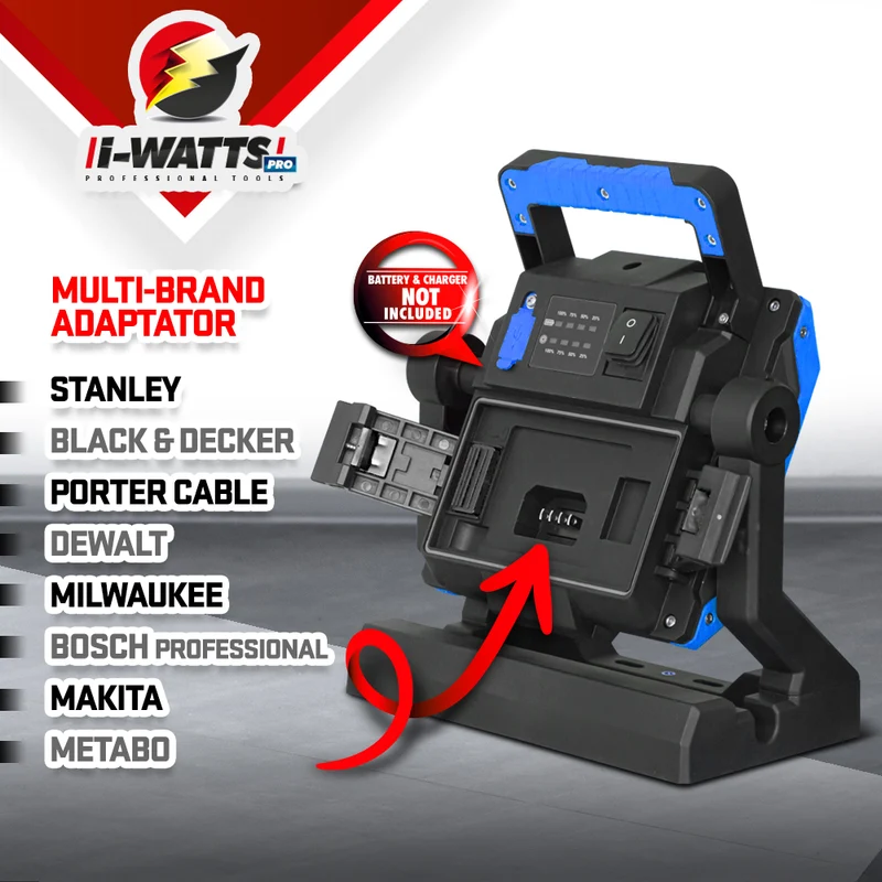 Projecteur de chantier LED 35W multi-batterie 18-20V – 4000 lumens IP65 I-Watts Pro
