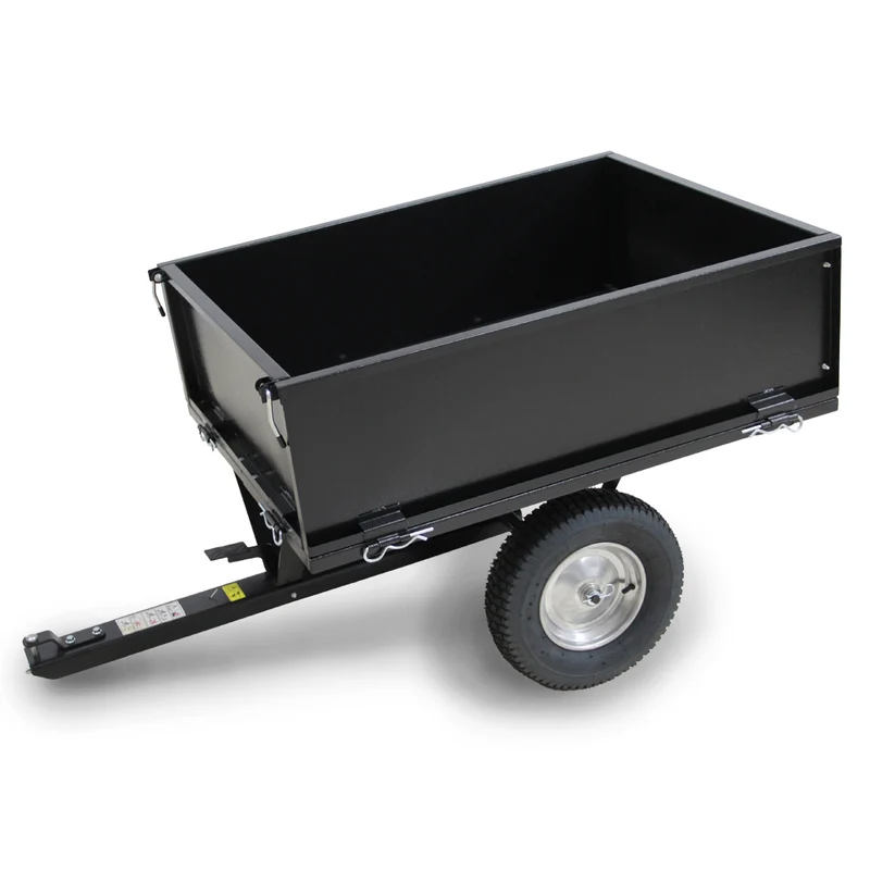 Remorque tracteur tondeuse 225 kg – 280 L, benne basculante, acier robuste