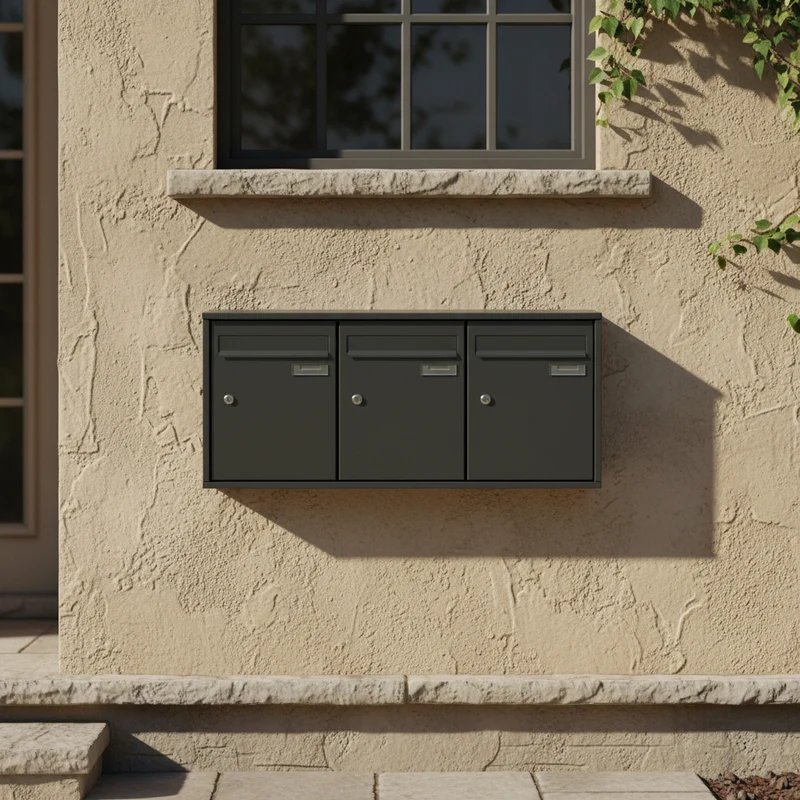 Boîte aux lettres murale multiples noir mat – 3 compartiments – acier inoxydable