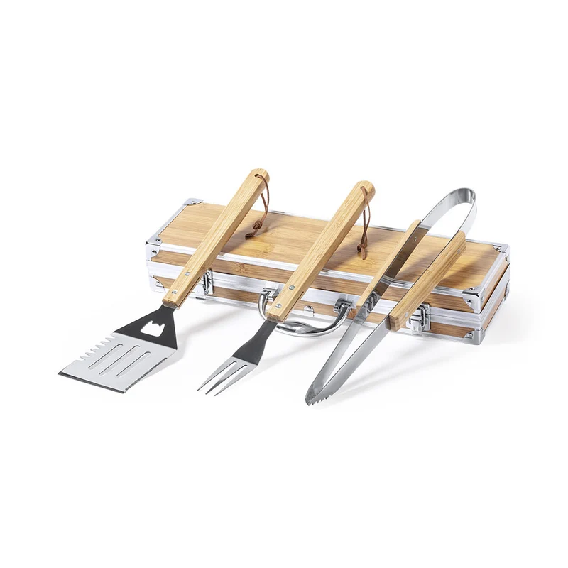 Set pour barbecue 3 accessoires en bambou et acier inoxydable LENVIT