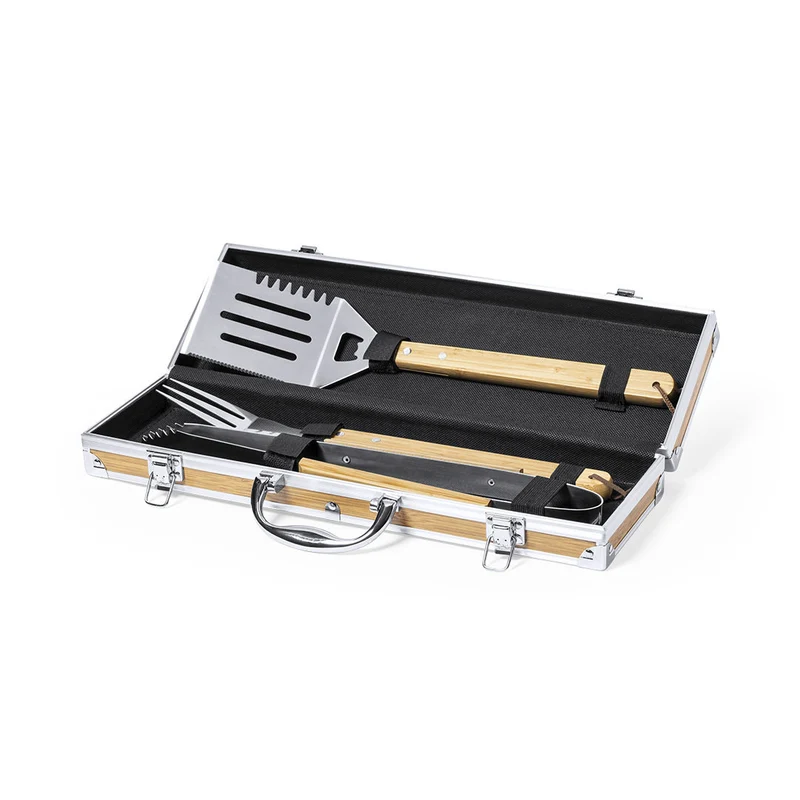 Set pour barbecue 3 accessoires en bambou et acier inoxydable LENVIT