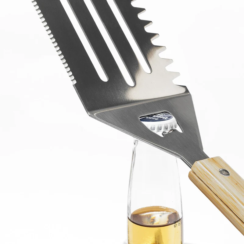 Set pour barbecue 3 accessoires en bambou et acier inoxydable LENVIT