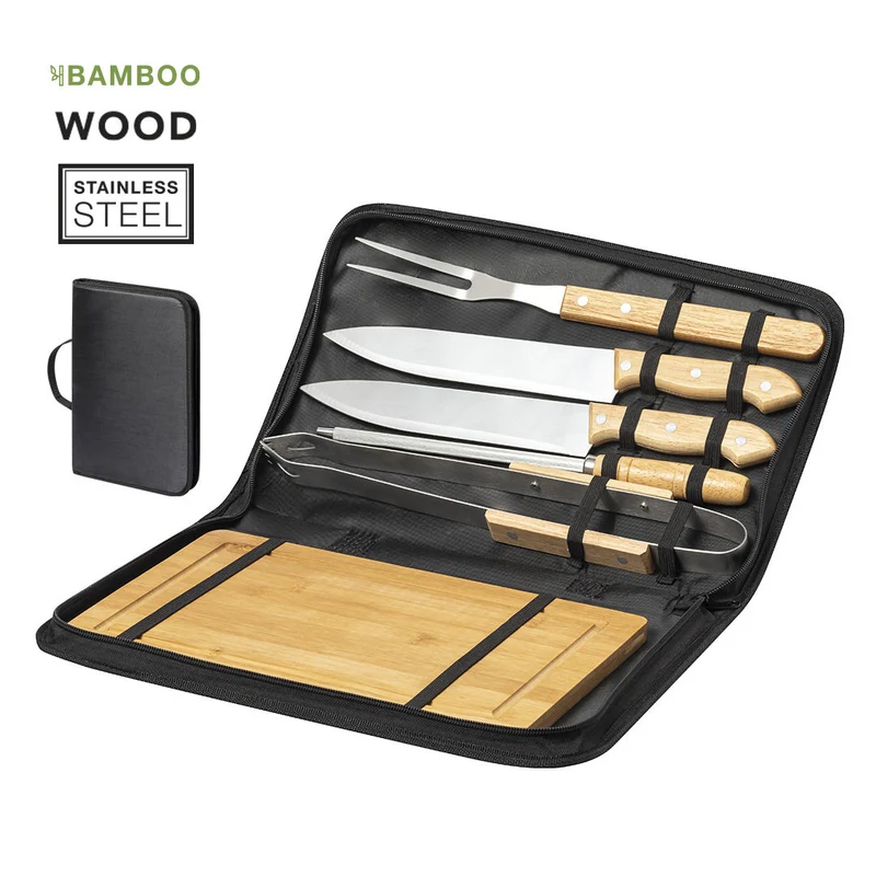 Set pour barbecue 6 accessoires, bois, acier inoxydable et bambou CRAXTON