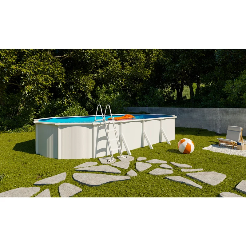 Piscine hors sol Saphir 7,60 x 3,90 m – Rectangulaire – 26 m³ – Acier galvanisé ondulé et prélaqué