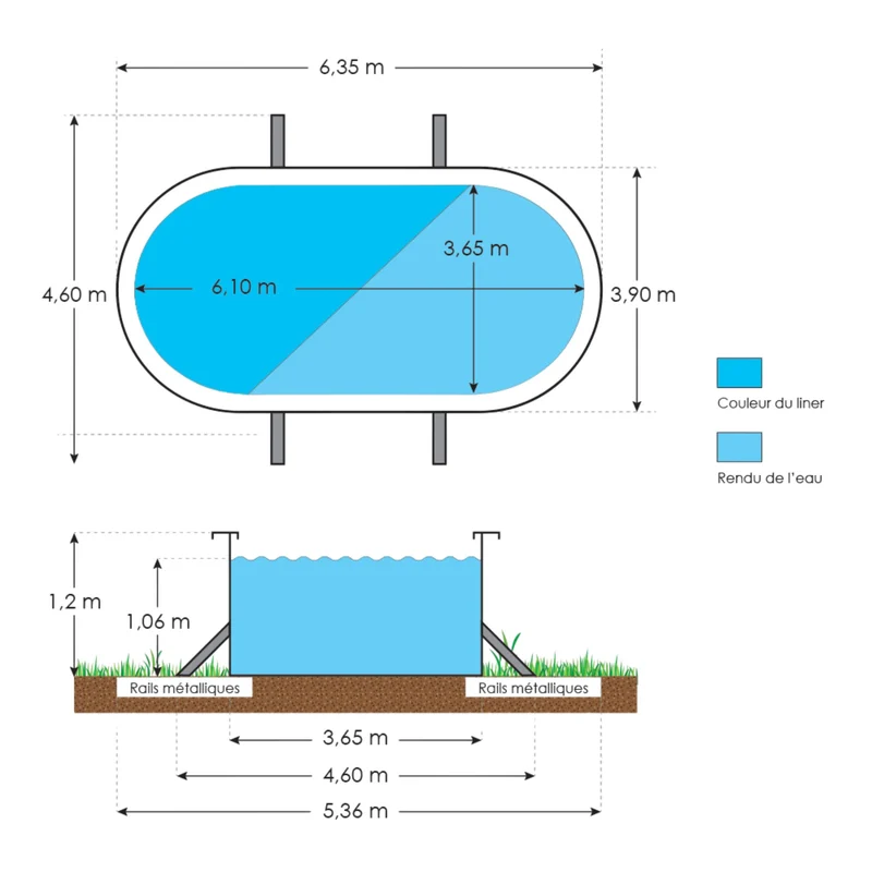 Piscine métal Saphir 6,35 x 3,90 x 1,20 m – 21 m³ – Acier galvanisé laqué blanc