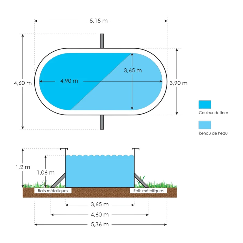 Piscine hors-sol métal Saphir 5,15 x 3,90 x 1,20 m – 16 m³ – Acier galvanisé ondulé et prélaqué