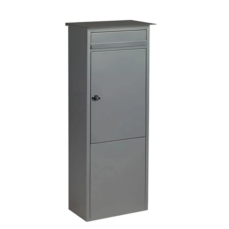 Boîte aux lettres colonne FRANKURT – acier gris mat – grande ouverture A4 – fixation au sol – serrure à clé