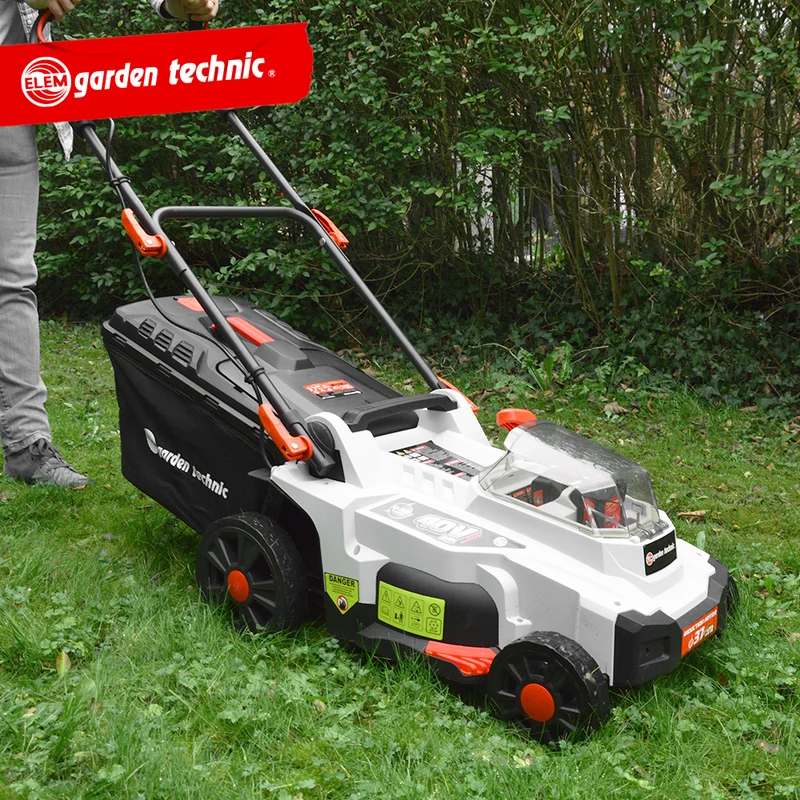 Tondeuse à gazon sans fil 40V avec 2 batteries 4Ah, 37 cm, mulching, moteur induction, bac 35L