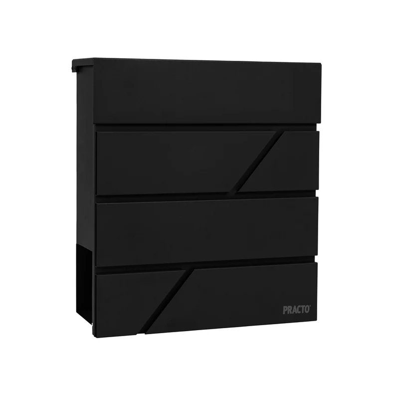 Boîte aux lettres murale BORDEAUX – acier noir mat – design moderne – porte-journaux – serrure avec clés