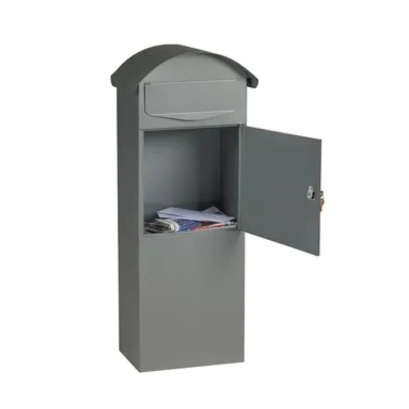 Boîte aux lettres BERLIN sur pied grise – acier – ouverture A4 – fixation au sol – serrure avec clés