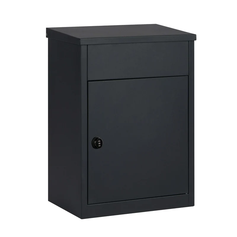 Boîte aux lettres pour paquets noire – acier laminé – grande ouverture – serrure à clé – fixation murale