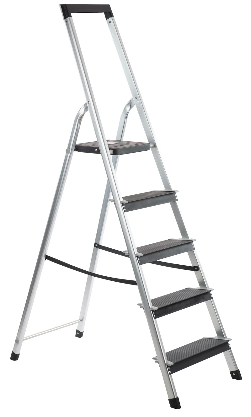 Escabeau 5 marches aluminium léger avec marches larges 12 cm – Confort et hauteur jusqu’à 3 m