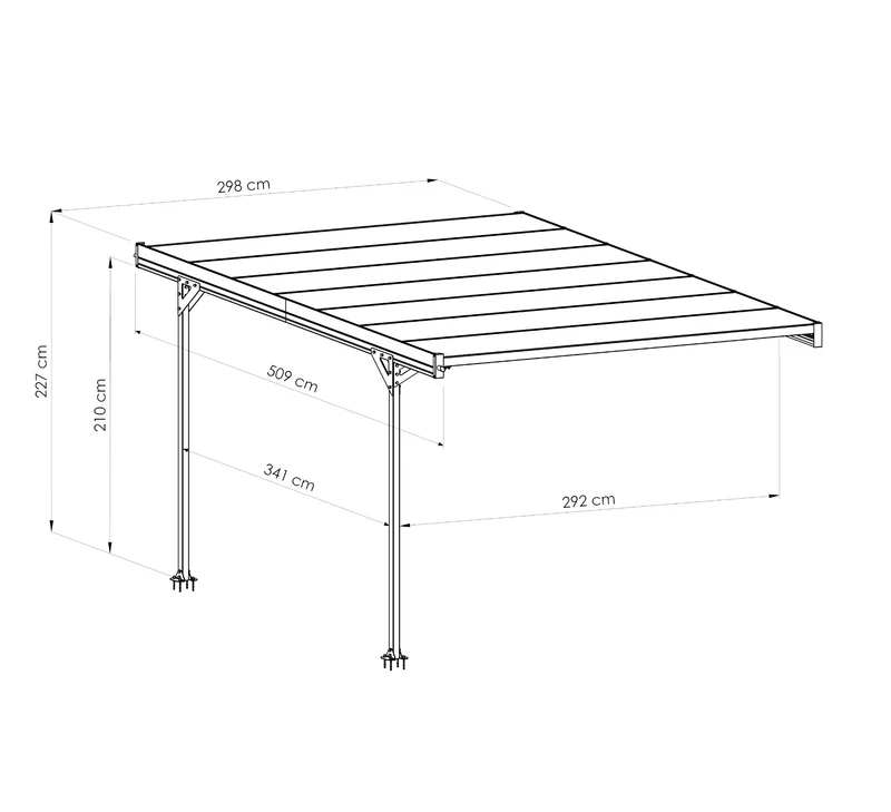 Carport adossé 15,42 m² en aluminium et polycarbonate, toit monopente