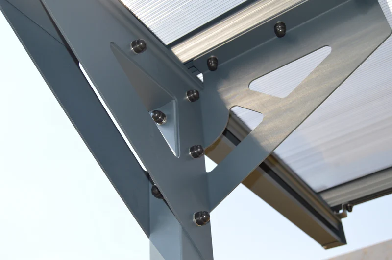 Carport adossé 15,42 m² en aluminium et polycarbonate, toit monopente