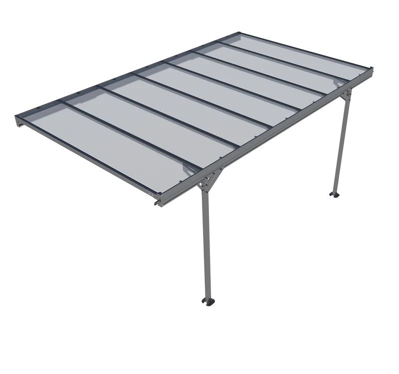 Carport adossé 15,42 m² en aluminium et polycarbonate, toit monopente