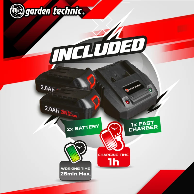 Tondeuse sur batterie 20V + coupe-bordure avec 2 batteries et chargeur rapide