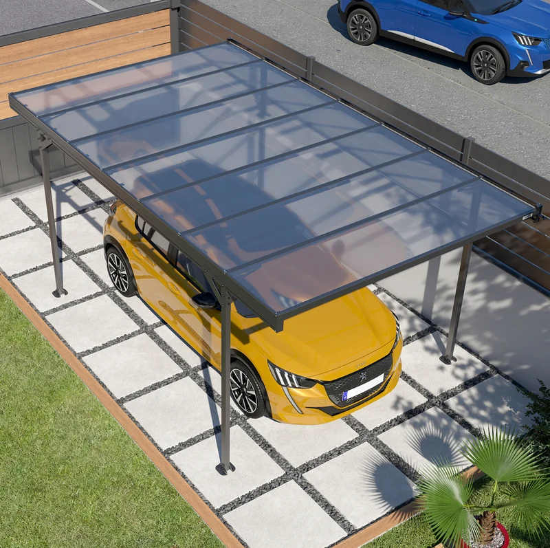 Carport aluminium 15,73 m² - Polycarbonate - Fabrication française - Résistant neige et vent