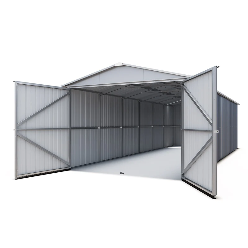 Garage en métal 22,63 m² – Double porte 257 cm – Toit translucide – Acier galvanisé – 15 ans garantie