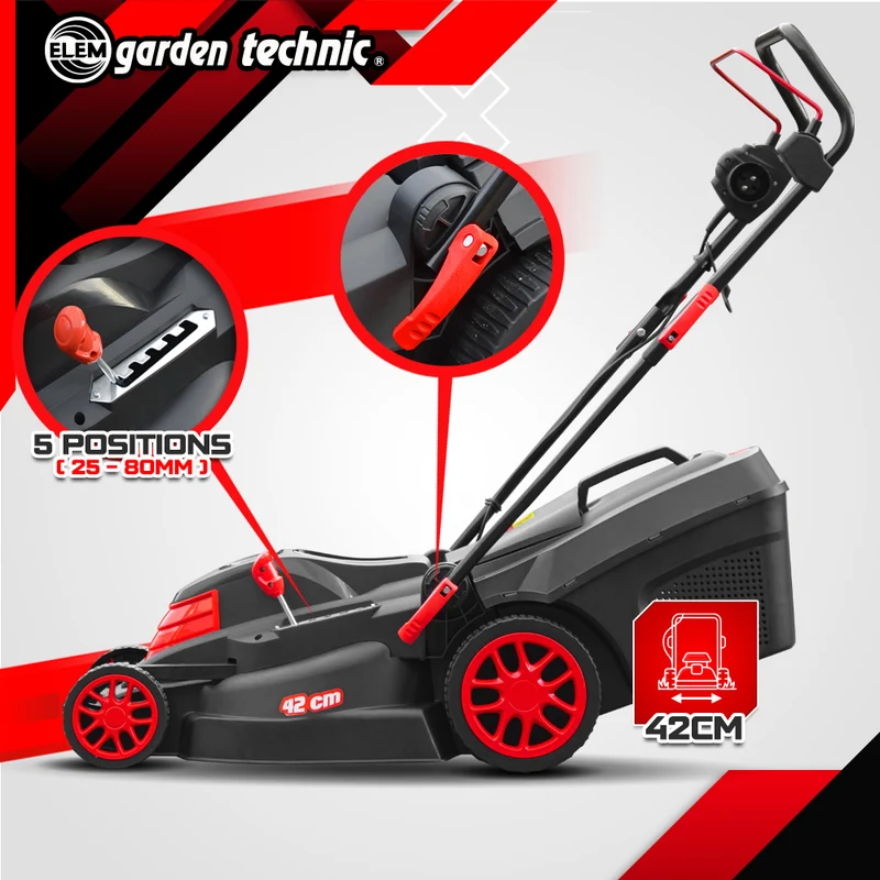 Tondeuse à gazon électrique 1800W – Largeur 42 cm – Bac 40 L