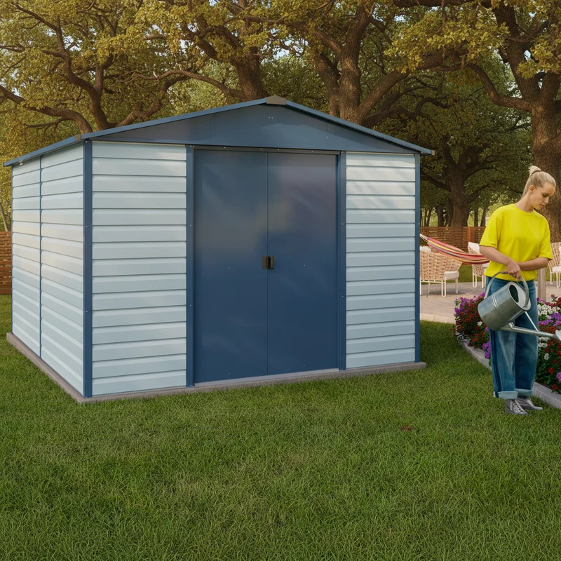 Abri de jardin métal Kensington - 3,03 x3,76 x2,24 m- double-porte coulissante - robuste, spacieux et sans entretien