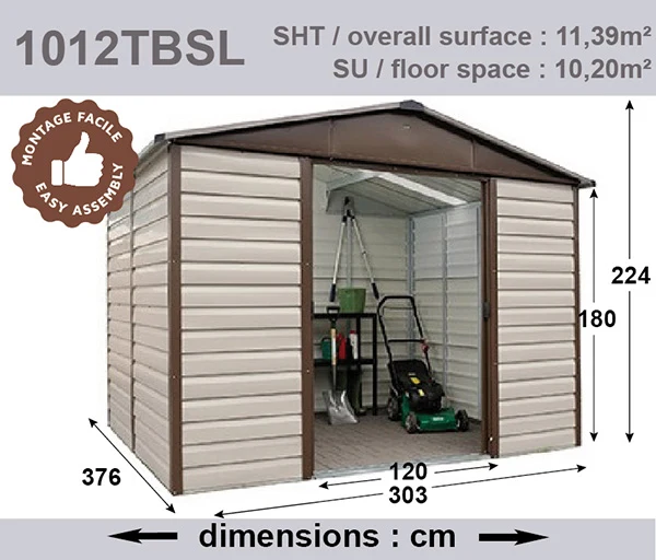 Abri de jardin métal Kensington - 3,03 x3,76 x2,24 m- double-porte coulissante - robuste, spacieux et sans entretien