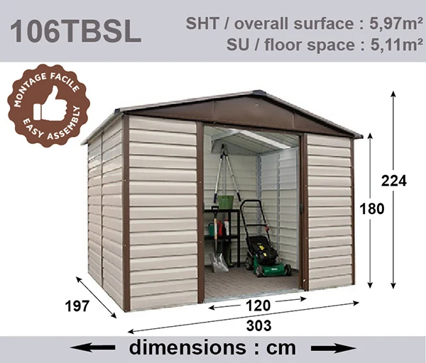 Abri de jardin en métal Richmond - 3, 03 x 1,97 x 2,24 m - avec double-porte coulissante, toit translucide et kit d’ancrage