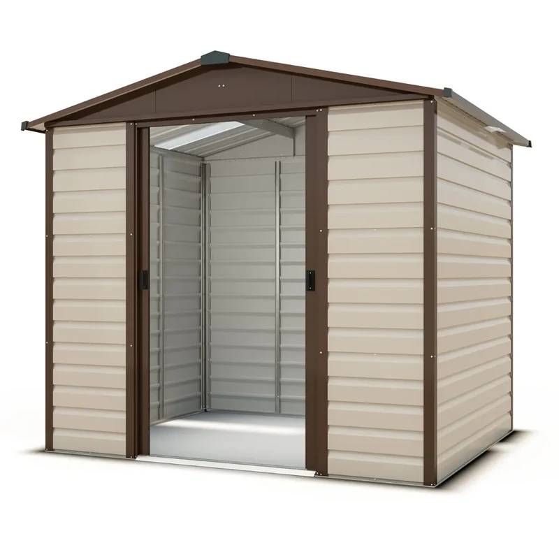Abri de jardin en métal Stratford - 2,43 x 1,97 x 2,15 m - beige et marron – double-portes coulissantes