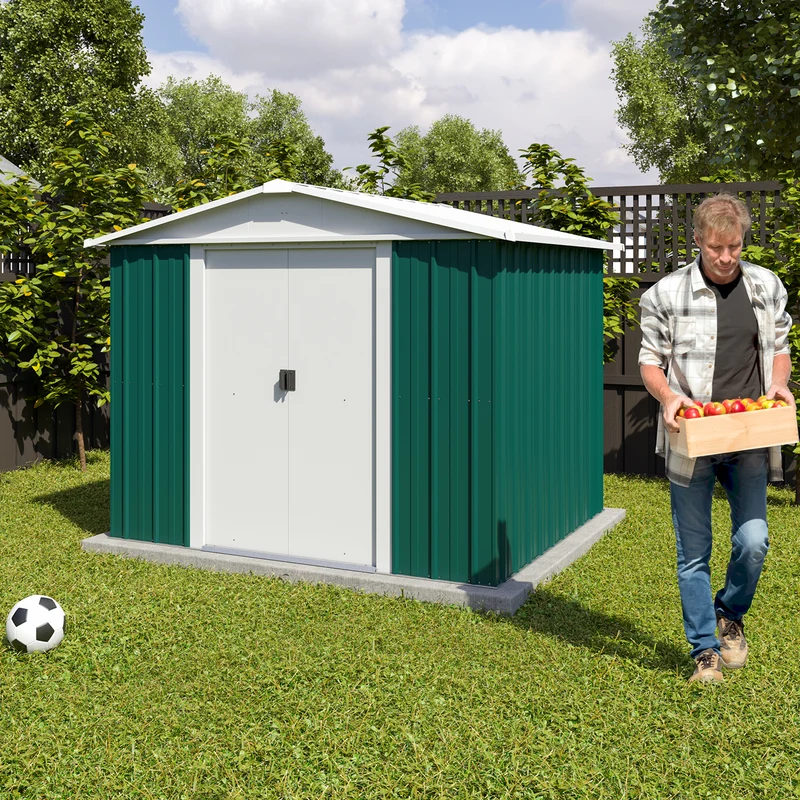 Abri de jardin en métal Westwood - 2,42 x 2,17 x 1,93 m – spacieux, solide, avec double-porte large et toit acier